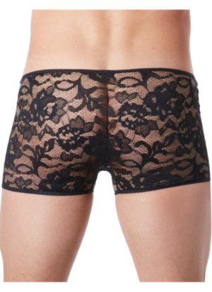 Boxer noir en fine dentelle avec légère transparence - LM706-67BLK